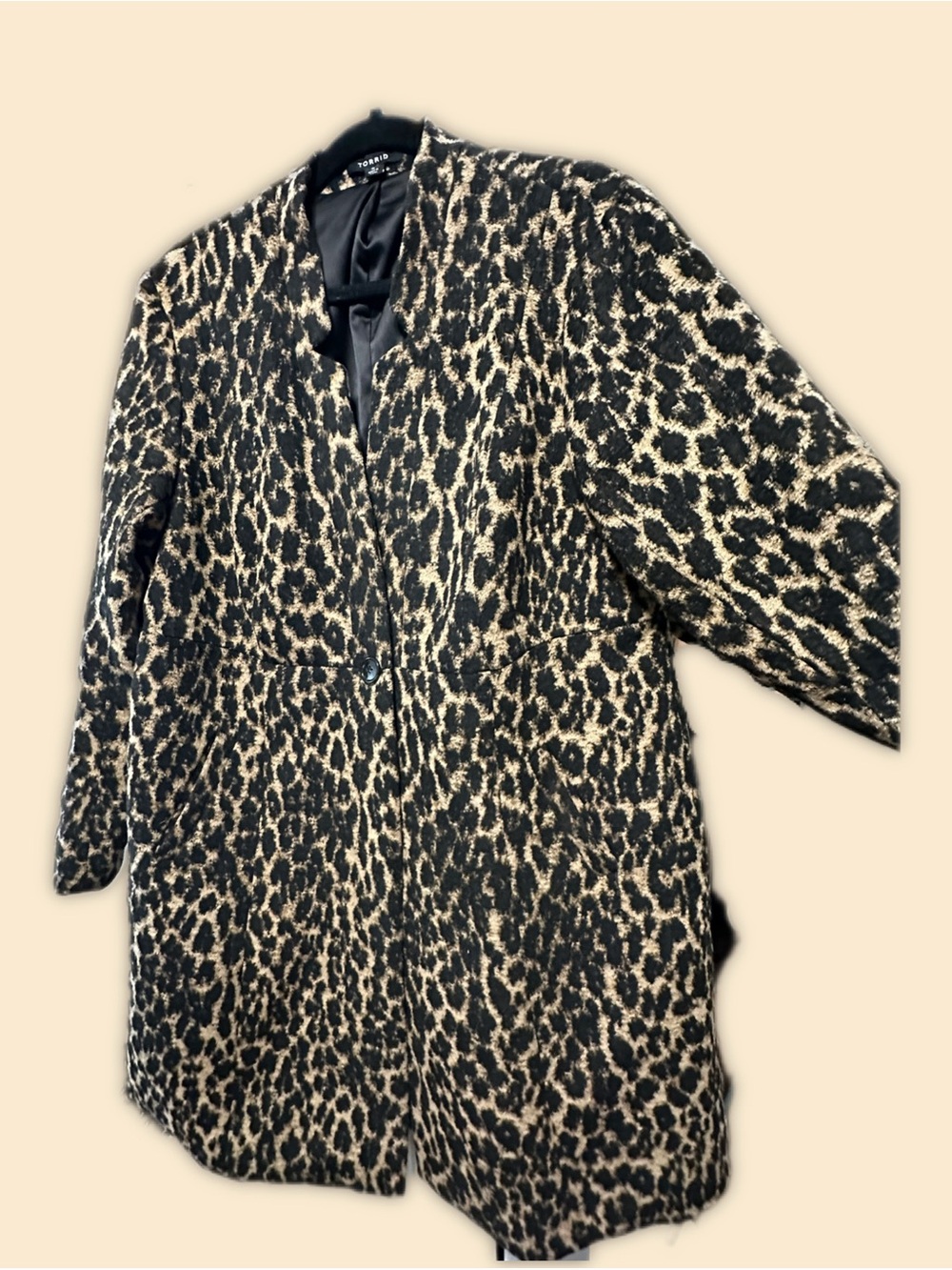 torrid Leopard Print Pea Coat in Black & Cream